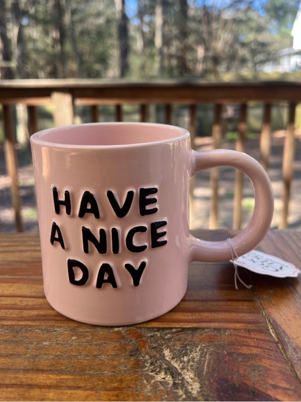 SUNDAY MORNING CERAMICS Pink Black Letter Have a Nice Day Mug NWT NEW